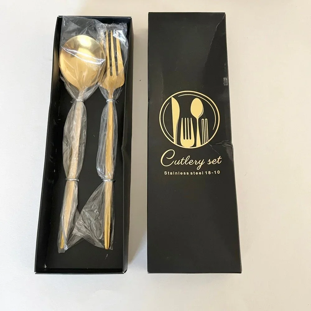 NIB stainless steel cutlery set, gold tone 18-10 stainless